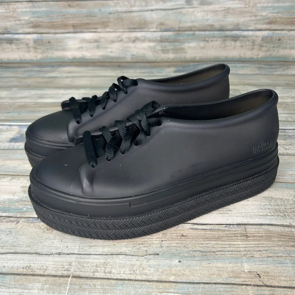 Melissa Be II Espadrille‎ Platform Sneaker Womens Size 9 Black Rubber Jelly